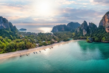Panoramic aerial view of Railay beach in Krabi, Thailand.
